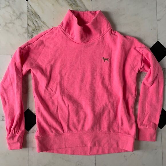 PINK Victoria’s Secret Neon Pink Turtleneck Sweatshirt - Picture 1 of 6